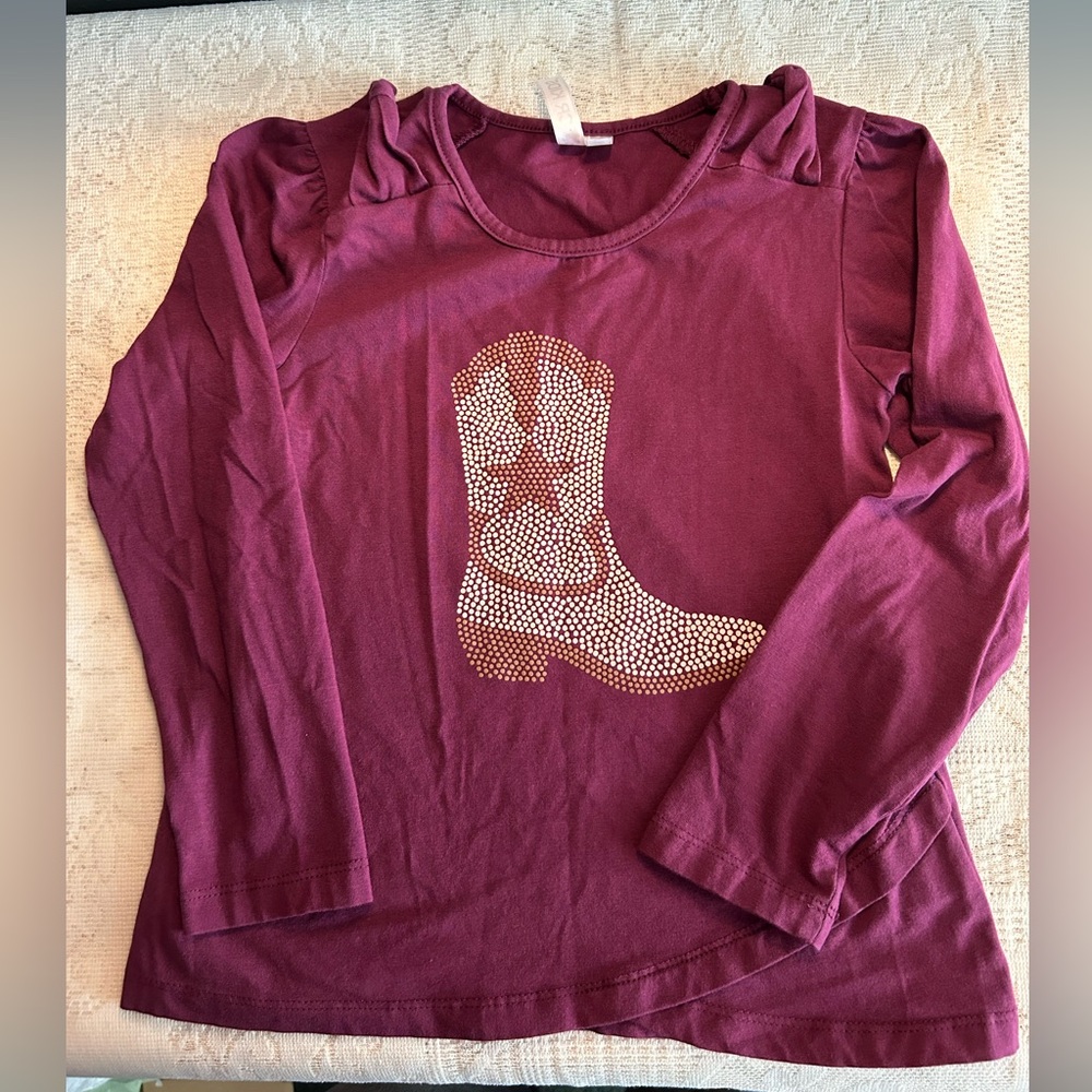 5 for $25 - Kids Long Sleeve Shirt with Boot Design - Purple